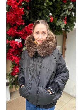 Куртка корткая по бокам надпись катюшон мех