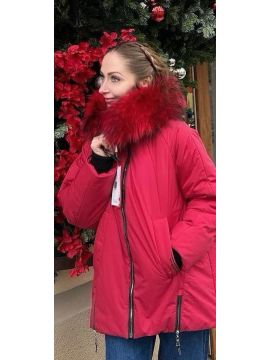 Куртка короткая красно-черный мех