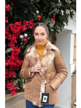 пуховик кофейный с мехом барашка