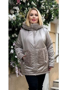 Куртка эко-мех на капюшоне и карманах 54-62