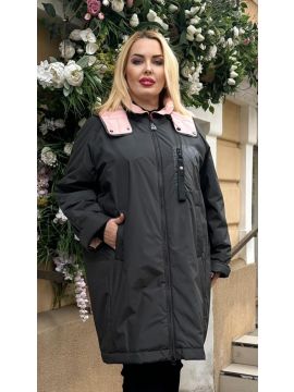 Удлиненная демисезонная куртка. Стеганный капюшон 54-62