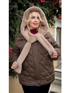 H-10801 Пуховик мех на капюшоне 42-52