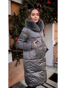 Пуховик на капюшоне мех с крупными замками